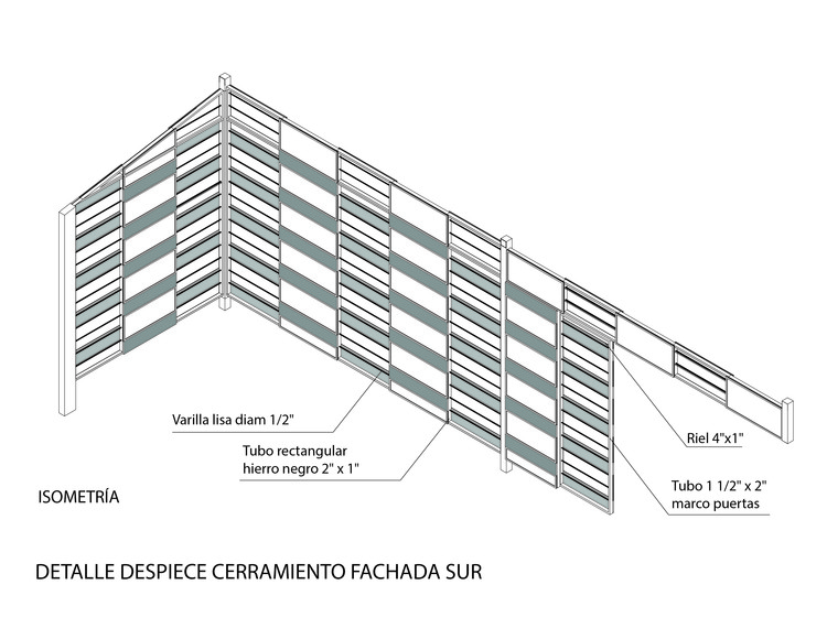 Detalle isometría cerramiento fachada sur