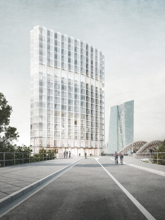 Barkow Leibinger Designs Triangular "Lighthouse" Hotel and Boarding House for Frankfurt's Waterfront - Image 2 of 16