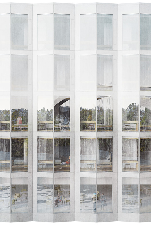 Barkow Leibinger Designs Triangular "Lighthouse" Hotel and Boarding House for Frankfurt's Waterfront - Image 5 of 16