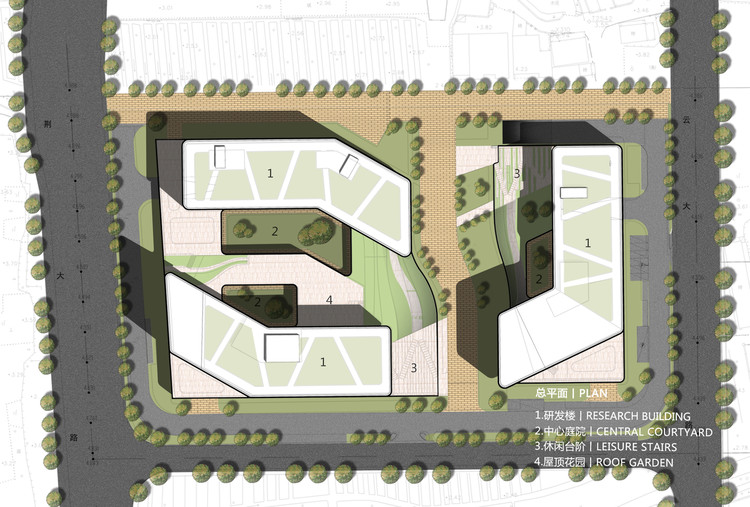 首层平面图塔楼的形态力求简洁,形成三个体块与裙房的对比关系,具有
