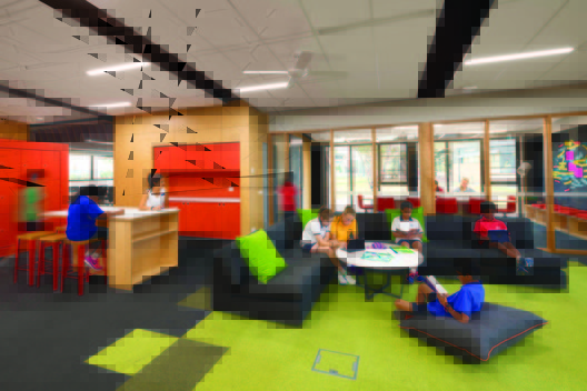 Caulfield Grammar School / Hayball - Interior Photography, Living Room, Table, Sofa, Windows, Chair