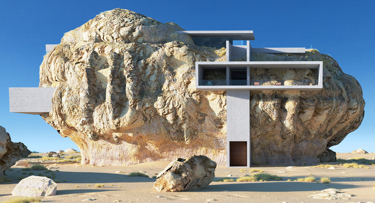 Amey Kandalgaonkar Explores the Architectural Possibilities of Combining Desert Rocks and Geometric Forms, © Amey Kandalgaonkar