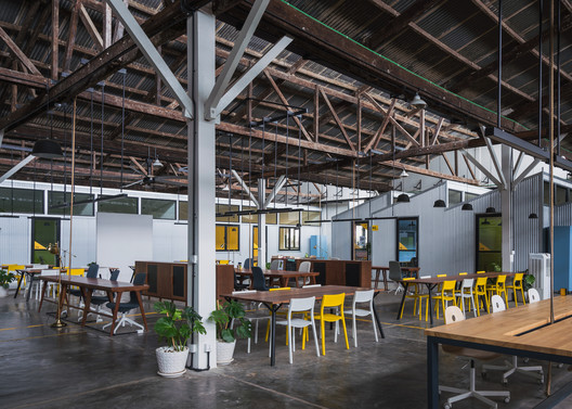 Factory Phnom Penh Social Hub / Bloom Architecture - Interior Photography, Table, Chair, Beam
