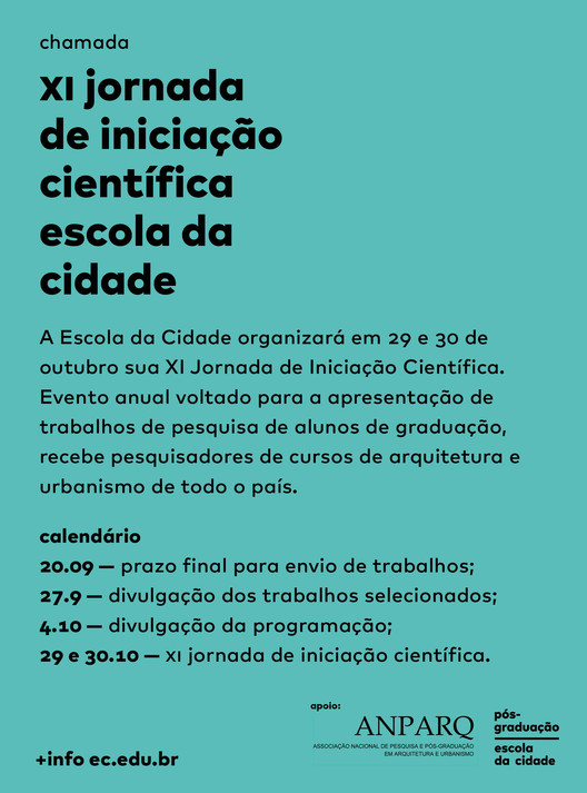 XI Jornada de Iniciação Científica da Escola da Cidade – chamada de trabalhos