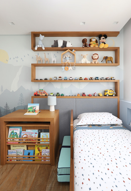 Apartamento Núcleo  / MAB3 Arquitetura - Fotografia de Interiores, Dormitório, Prateleira, Cama