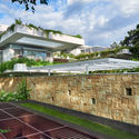 23. North Wing Stone Wall - The Hovering Gardens House: Biệt thự hiện đại chữ U với s&acirc;n vườn ở giữa