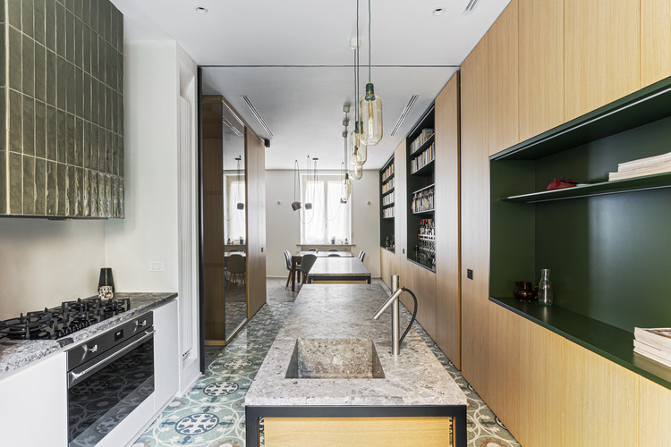 TP3 Apartment / Atelierzero + Tommaso Giunchi - Interior Photography, Apartment Interiors, Kitchen, Door, Countertop, Lighting