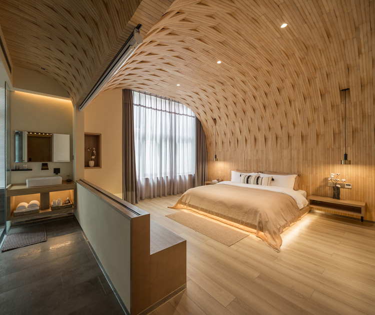 Bamboo Lodge / QAD - Interior Photography, Bedroom, Bed, Chair, Windows, Beam