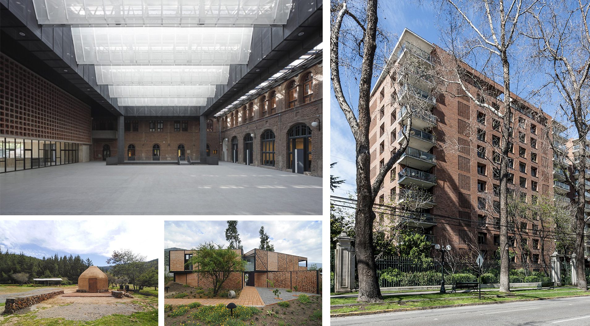 Fachada y patio cubierto del Campus Oriente (PUC) y Edificio Lyon