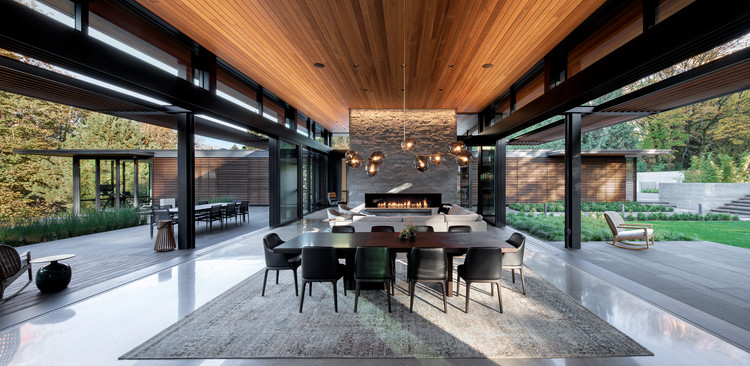 Glass Link House  / Scott | Edwards Architecture - Interior Photography, Dining room, Beam, Chair