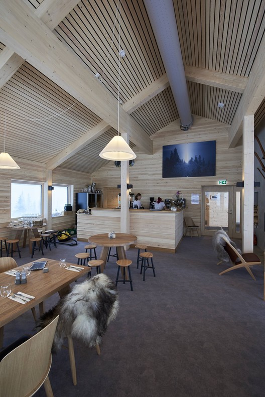 Varden Ski Restaurant / Nordic Office of Architecture Varden Ski Restaurant / Nordic Office of Architecture - Interior Photography, Table, Chair, Beam, Windows