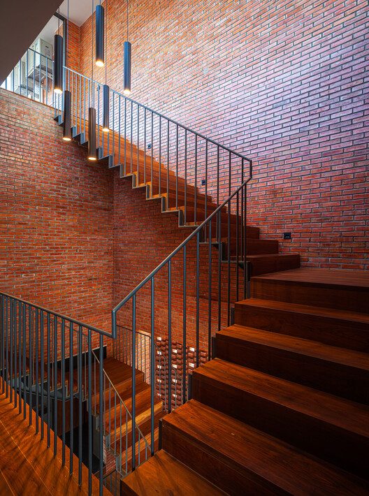 High Brick House  / studiomiti - Exterior Photography, Stairs, Brick, Handrail