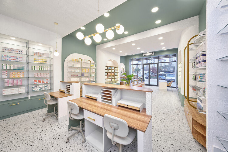 K Pharmacy / Wand Works Architecture - Interior Photography, Kitchen, Table, Shelving, Chair, Bench, Countertop