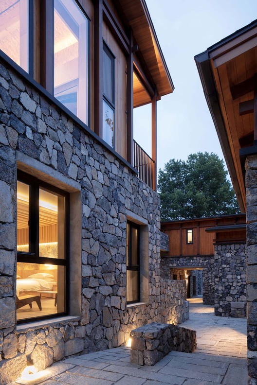 In S&N Resort / penda  - Exterior Photography, Windows, Brick, Facade, Beam, Concrete, Courtyard