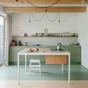 Cohousing De Sijs / OFFICEU architects - Interior Photography, Housing, Kitchen, Beam, Table, Countertop, Lighting