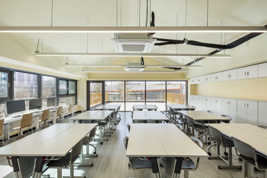 Smurf Village School / Hyunjoon Yoo + Partners - Interior Photography, Kitchen, Table, Chair, Windows