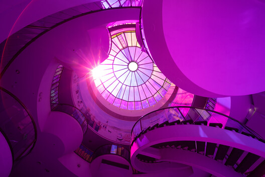 Rebecca Baumann, Light Event 2024, dichroic film. Installation view in Carillon City, Perth. Commissioned by Perth Festival, 2024. Courtesy the artist and Moore Contemporary, Perth. Photograph: Dan McCabe
