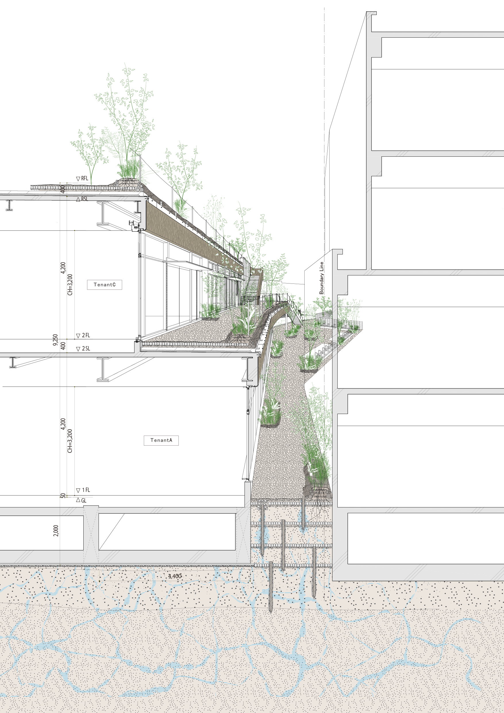 Keystone Section Gallery of KANAME NO MORI : Keystone Forest Commercial Building / Nori ...