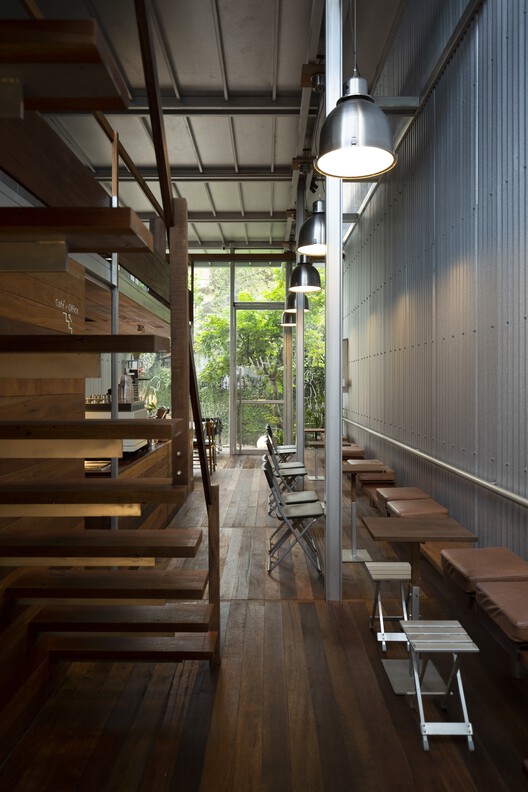 Ton Corner Coffee Shop / TON Architects - Interior Photography, Stairs, Table, Beam