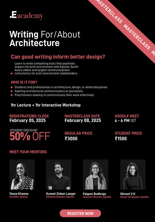 Epistle Academy Announces Masterclass on Writing For/About Architecture - Image 1 of 1