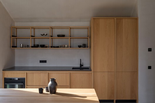 Konga Village / Masahiro Katsume + Mette Fredskild Konga Village / Masahiro Katsume + Mette Fredskild - Interior Photography, Kitchen, Wood, Countertop, Shelving, Glass