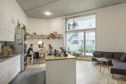 Quartiershaus am Stadtbalkon / feld72 - Interior Photography, Kitchen, Wood, Lighting, Chair, Countertop