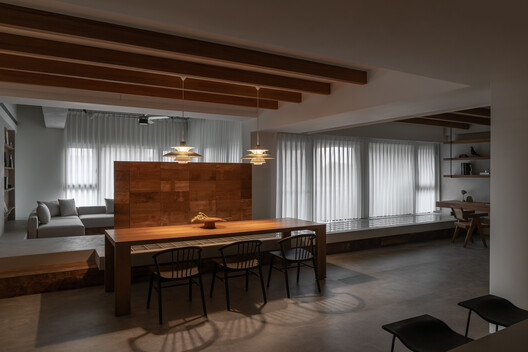 Mooin Apartment / KC Design Studio - Interior Photography, Dining room, Wood, Table, Lighting, Chair