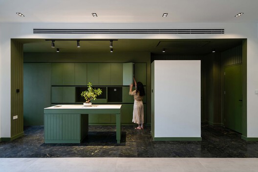 Miyan Residential Building / Pi architects - Interior Photography, Kitchen, Wood, Lighting, Glass, Chair
