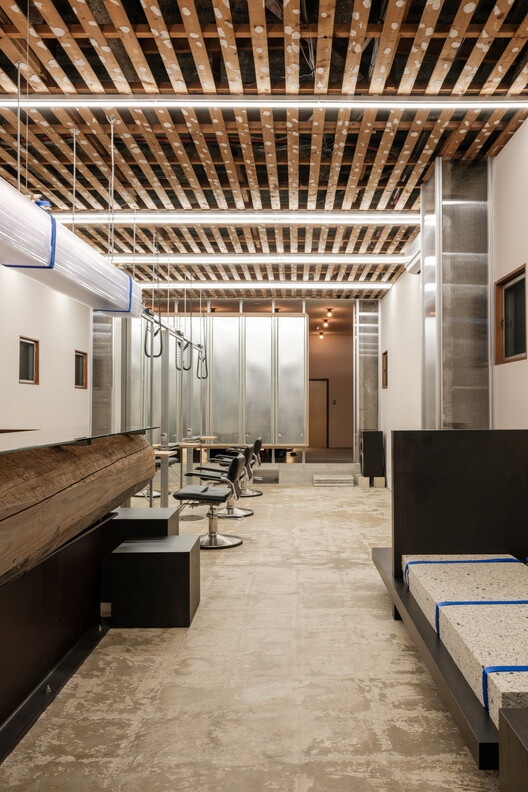 Alternative Hair Salon / PERMANENT Co., Ltd. - Interior Photography, Wood, Lighting, Beam, Chair