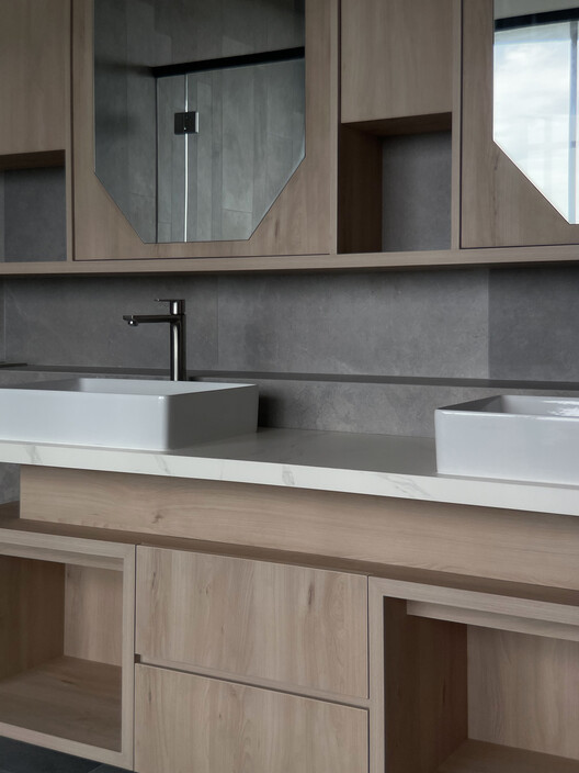 dP Apartment House / Tristan & Ju - Interior Photography, Kitchen, Sink, Wood, Countertop, Glass