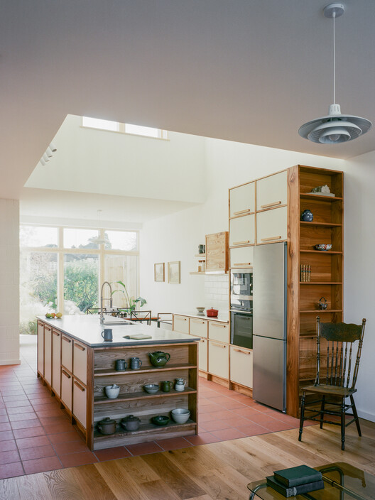 Woodbury House / Of Architecture - Interior Photography, Kitchen, Wood, Countertop, Lighting, Shelving