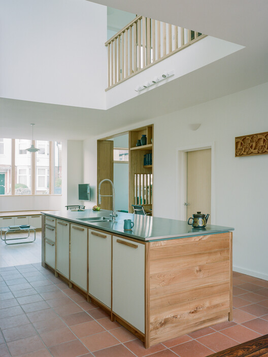 Woodbury House / Of Architecture - Interior Photography, Kitchen, Wood, Countertop, Lighting, Glass, Chair