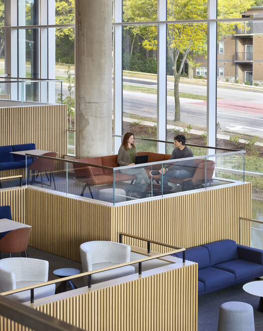 Element Labs at University Research Park / Perkins&Will - Interior Photography, Living Room, Wood, Chair, Glass