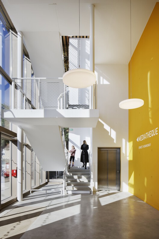 Event Hall L’Agora and Ernest Hemingway Media Library / Ateliers A+ - Interior Photography, Stairs, Glass