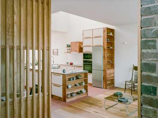 Woodbury House / Of Architecture - Interior Photography, Wood, Shelving, Lighting, Door, Chair
