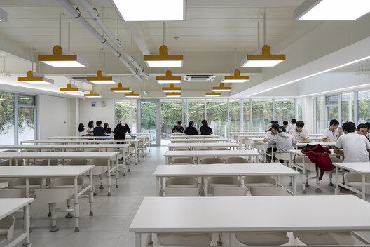 Mirae High School of Science & Technology Cafeteria Extension  / Bare Ground Architects - Interior Photography, Table, Chair