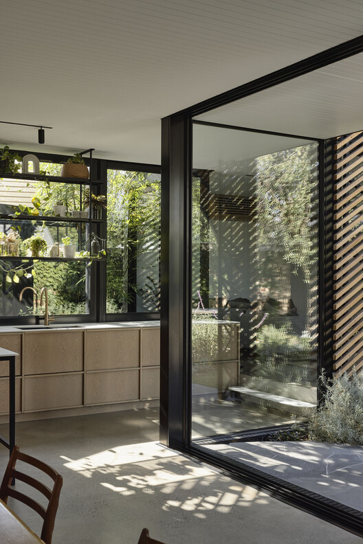 Clarke House / Austin Maynard Architects - Interior Photography, Kitchen, Wood, Glass, Chair, Patio, Courtyard
