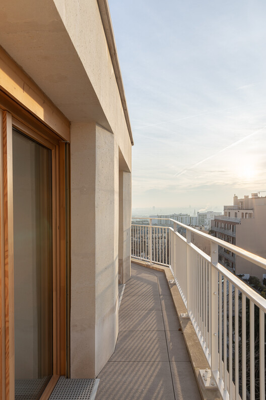 Pradrier 15 Housing Units / mobile architectural office - Interior Photography, Wood, Balcony, Concrete, Glass, Handrail