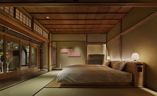 京都VMG别墅酒店 / Moriyoshi Naotake Atelier - 室内图, 卧室, 木头, 灯, 床