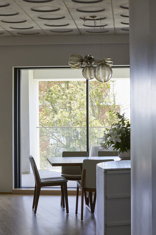 Pointe Living Apartment / Luigi Rosselli Architects - Interior Photography, Dining room, Wood, Table, Lighting, Chair, Glass