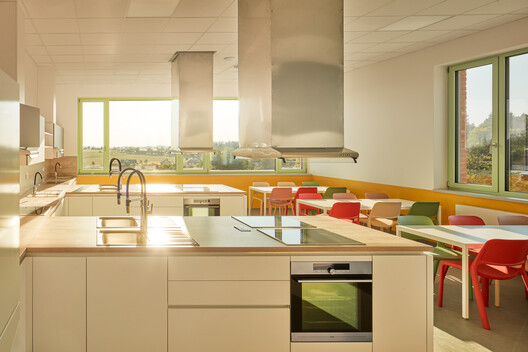 Frič Brothers Elementary School / Atelier 6 - Interior Photography, Kitchen, Wood, Countertop, Lighting, Chair, Glass