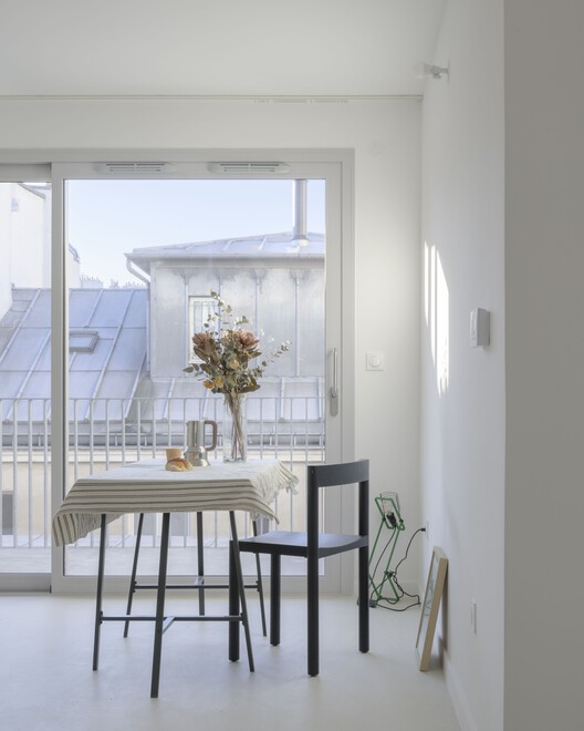 Myrha Public Housing / FUSO atelier  - Interior Photography, Dining room, Wood, Chair, Table, Glass