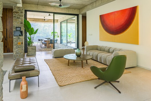 The House That Meets the River / LIJO RENY architects - Interior Photography, Living Room, Wood, Sofa, Table, Chair