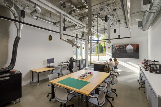 Clark University’s Center for Media Arts, Computing, and Design / Ayers Saint Gross - Interior Photography, Dining room, Table, Lighting, Chair