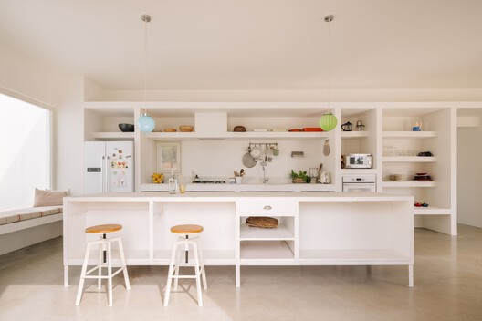 150 Melides House / José Adrião Arquitetos - Interior Photography, Kitchen, Wood, Shelving, Countertop, Lighting