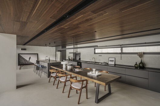 Rendezvous for Four Generations Residence / FLOAT DESIGN STUDIO - Interior Photography, Kitchen, Wood, Table, Lighting, Countertop, Chair