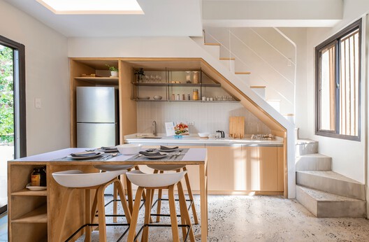 Sienna Net-Zero Home / billionBricks - Interior Photography, Kitchen, Wood, Countertop, Lighting, Chair, Shelving