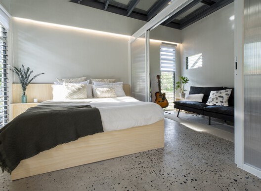 Sienna Net-Zero Home / billionBricks - Interior Photography, Bedroom, Wood, Bed, Lighting, Chair