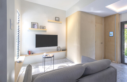 Sienna Net-Zero Home / billionBricks - Interior Photography, Bedroom, Wood, Sofa, Lighting, Shelving, Table