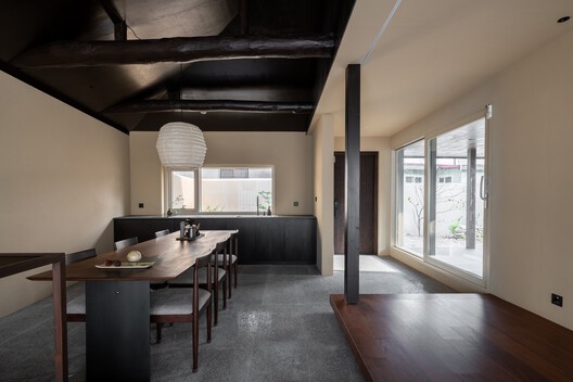 Gogyeol Mungyeong Guesthouse / Gogyeol Architects - Interior Photography, Kitchen, Wood, Lighting, Table, Chair, Door, Glass